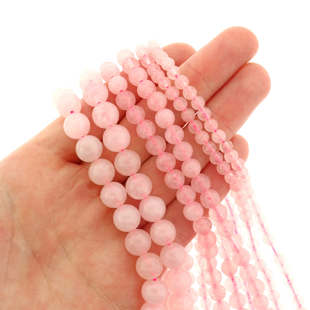 Round Natural Rose Quartz Beads 4mm - 8mm - Choose Your Size - Petal Pink - 1 Full 15.5" Strand - BD3010