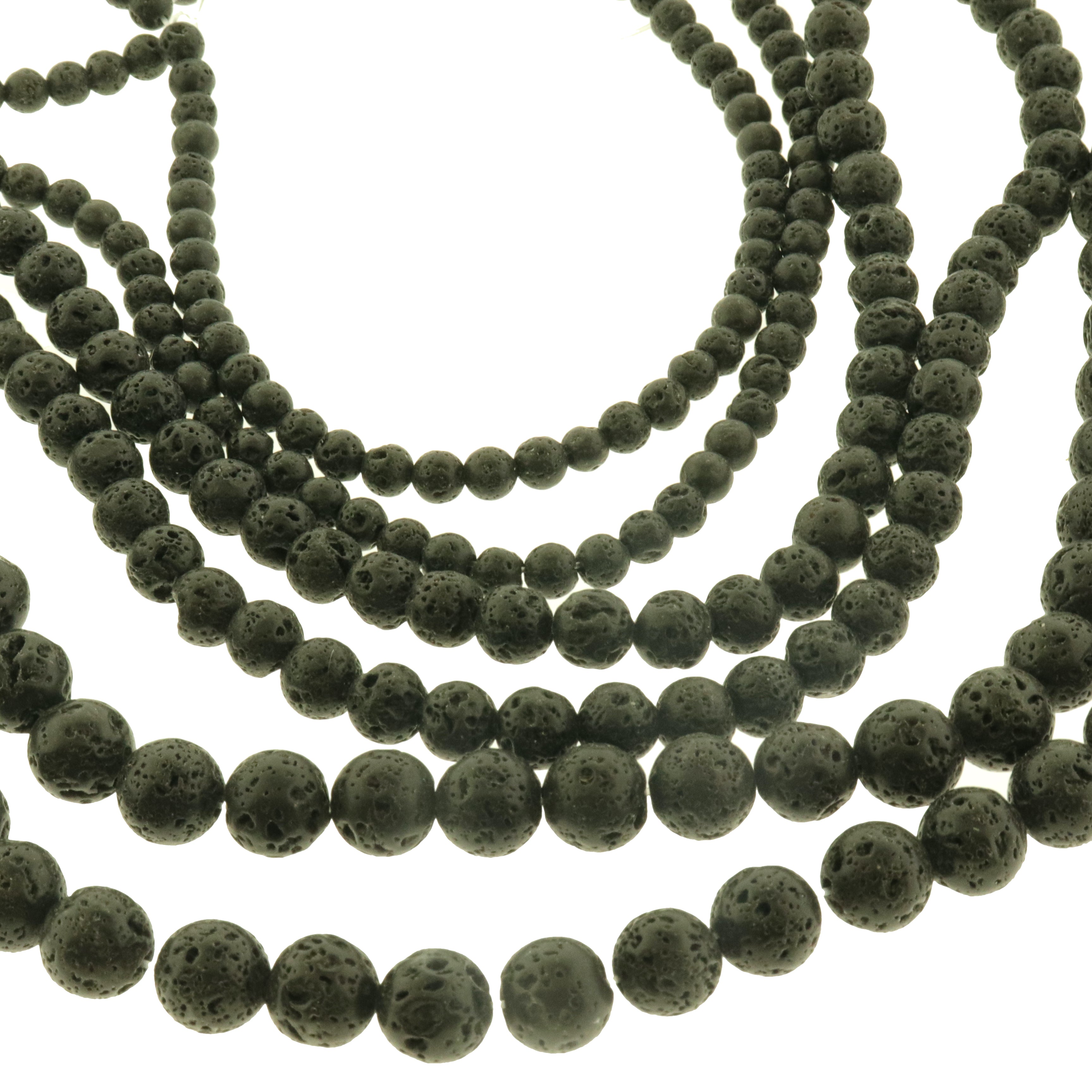 Round Natural Volcano Lava Beads - Black - 1 Strand - Choose Your Size!