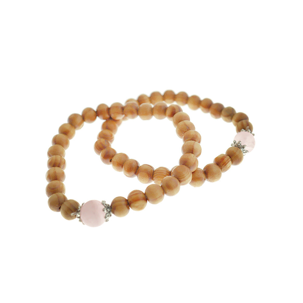 Round Wood Bead Bracelet - 8mm / 56mm - With Focal Bead - Choose Your Color!