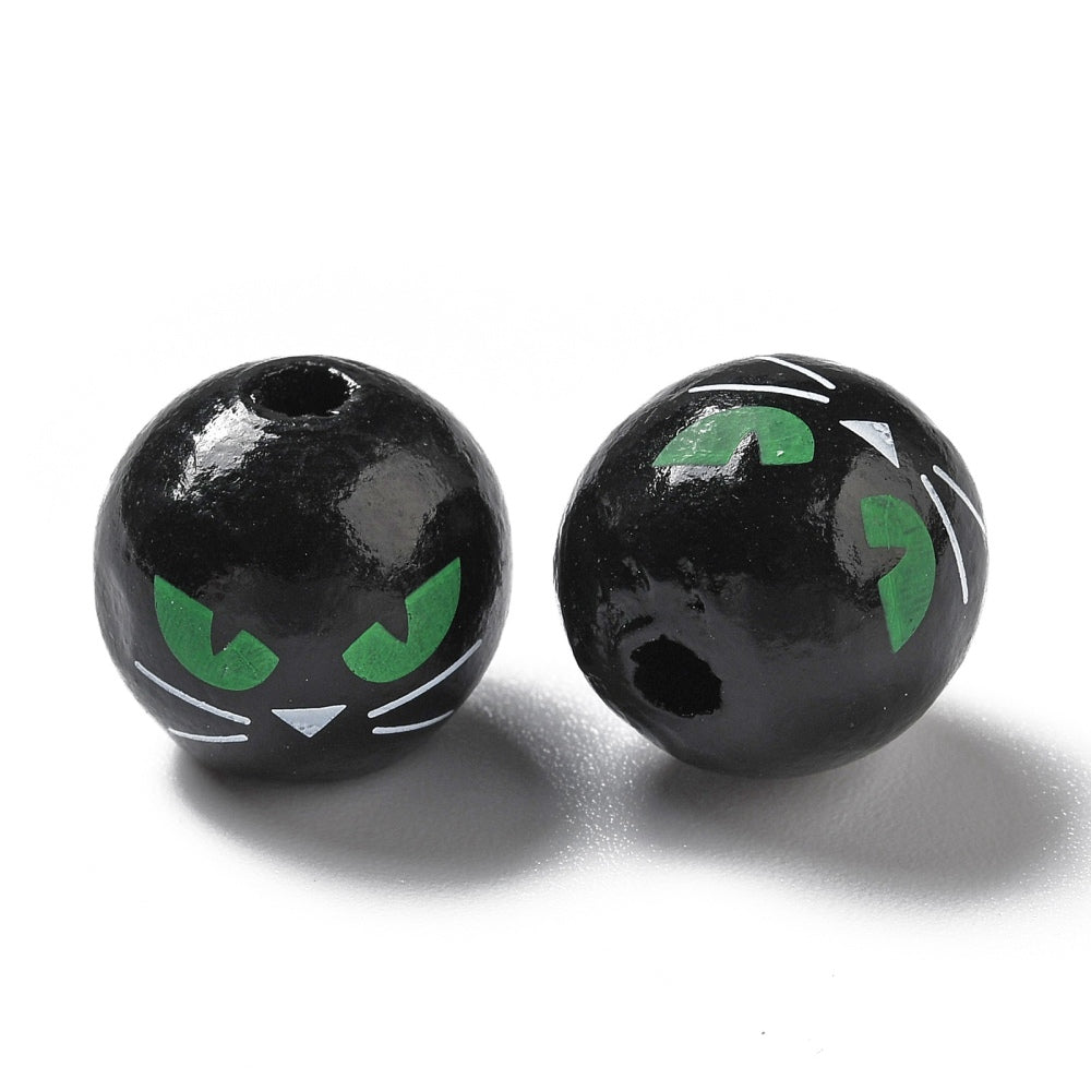 Round Wooden Beads 15mm - Black Cat - 15 Beads - BD2088