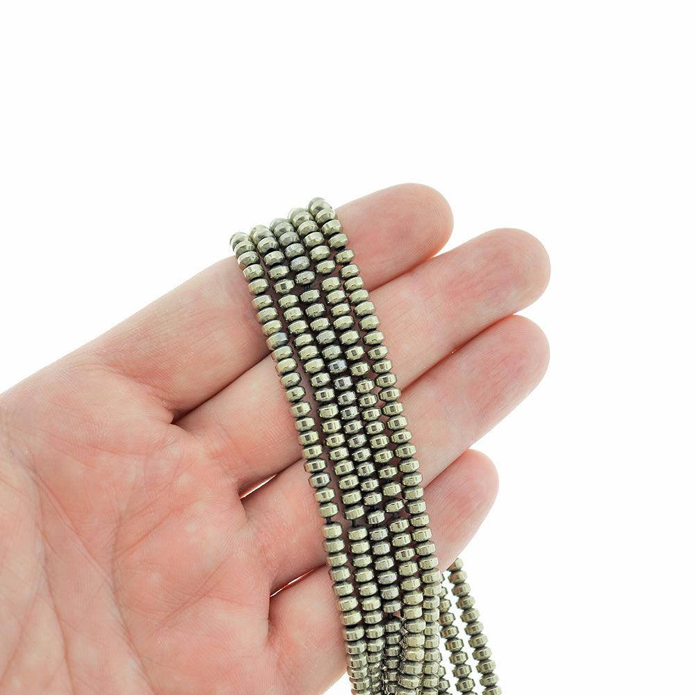 SALE Hematite Beads Electroplated Gold Abacus 4mm x 2.5mm - 1 Strand - Approximately 159 Beads - LBD1175