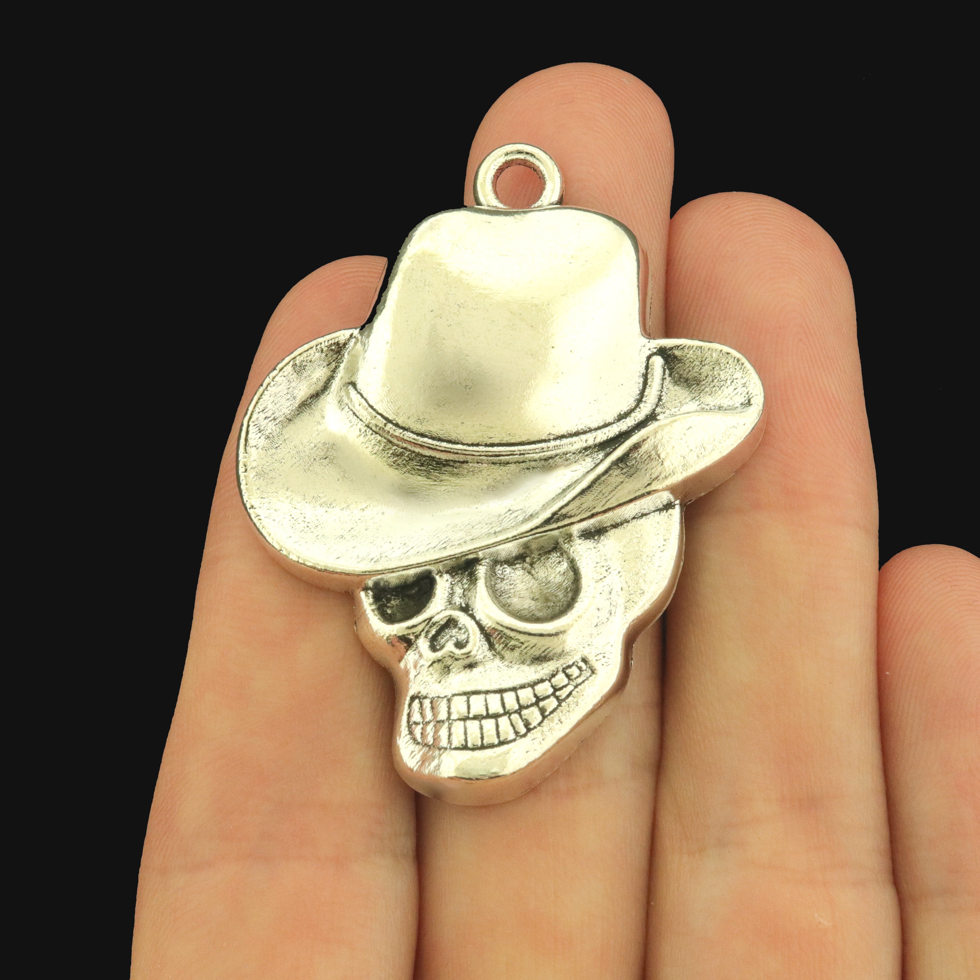 4 Cowboy Skull Antique Silver Tone Charms - SC536