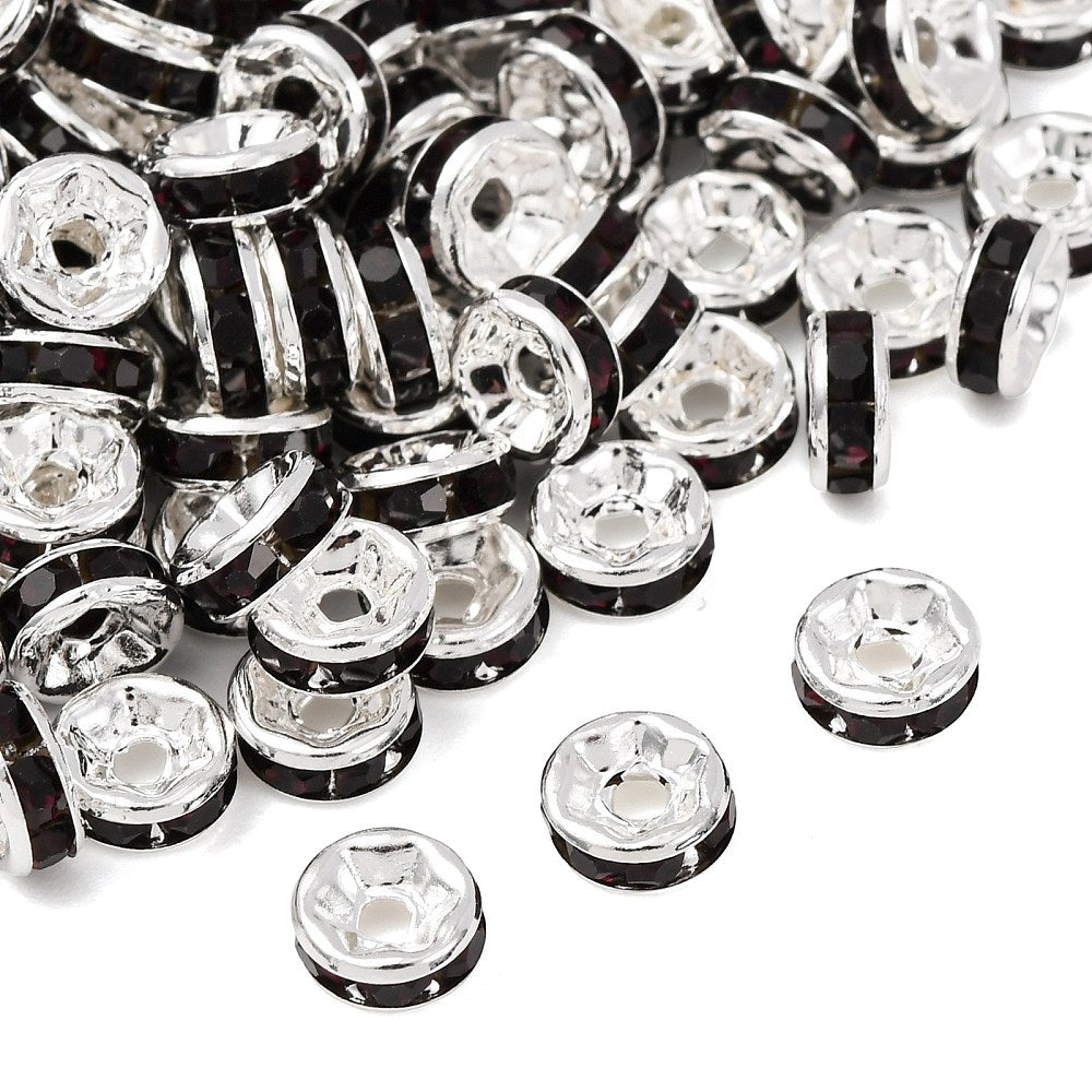 40 Rondelle 6mm Spacer Beads with Inset Rhinestones - Grade A - Choose Your Color!