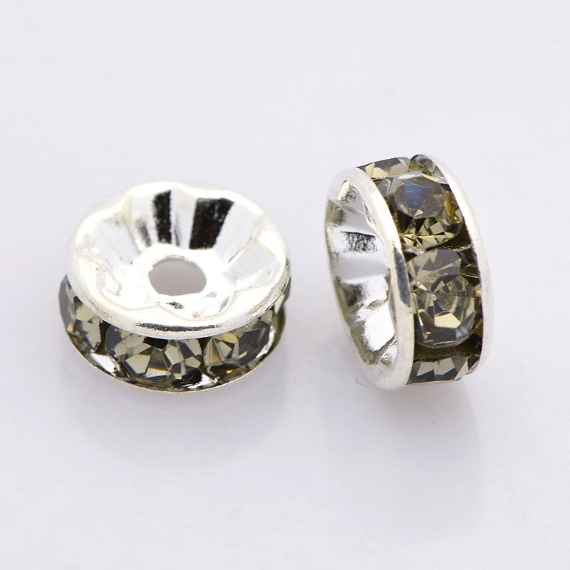 40 Rondelle 6mm Spacer Beads with Inset Rhinestones - Grade A - Choose Your Color!