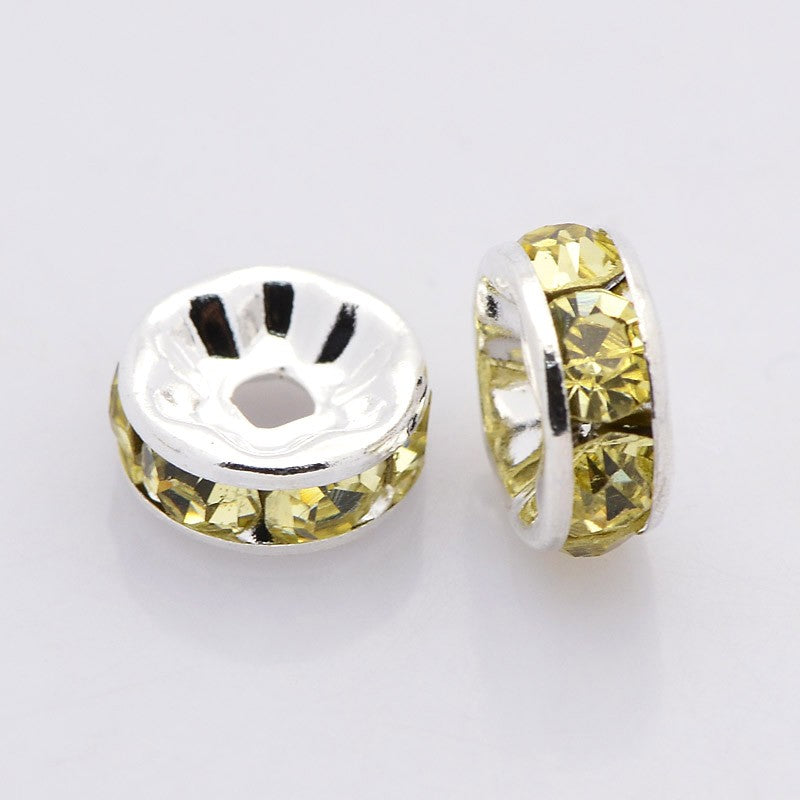 40 Rondelle 6mm Spacer Beads with Inset Rhinestones - Grade A - Choose Your Color!