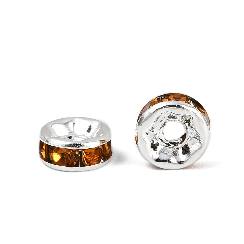 40 Rondelle 6mm Spacer Beads with Inset Rhinestones - Grade A - Choose Your Color!