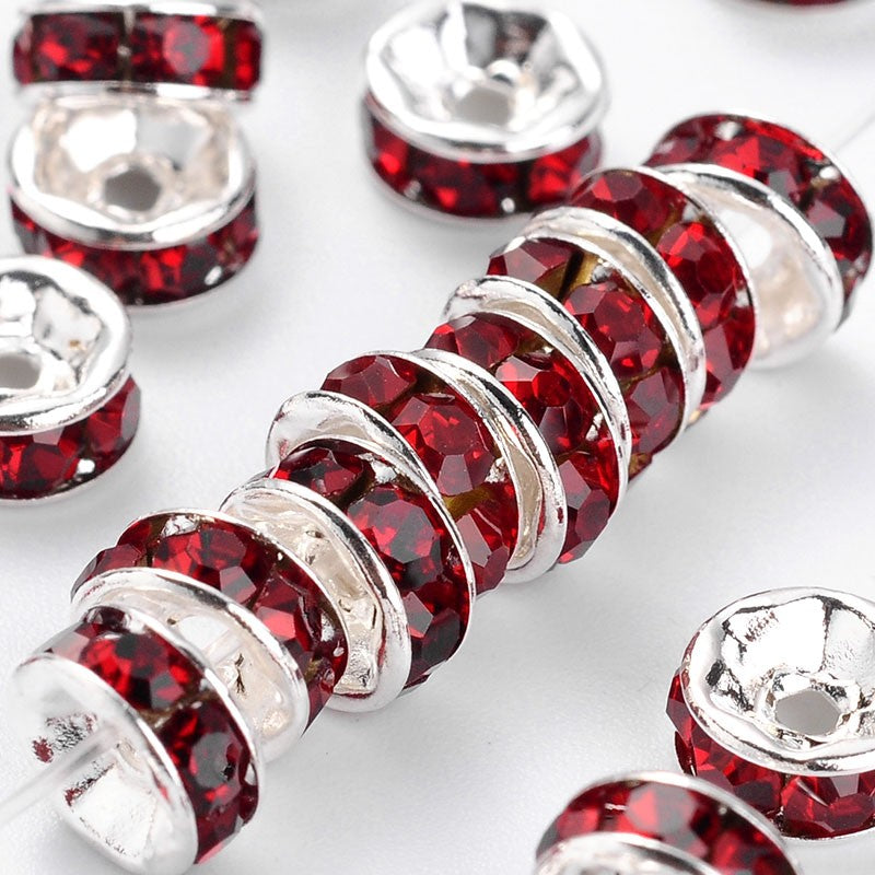 40 Rondelle 6mm Spacer Beads with Inset Rhinestones - Grade A - Choose Your Color!