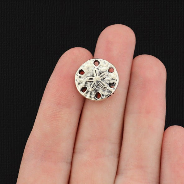 Sand Dollar Zinc Alloy Spacer Beads 15mm x 15mm - Silver Tone - 10 Beads - SC1484