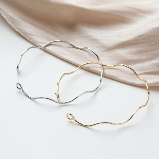 14k Gold Plated Wavy Cuff Bracelet - 67mm - Choose Your Tone!