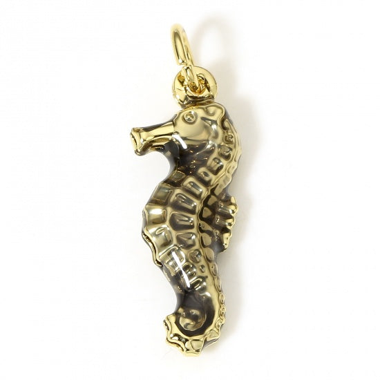 Seahorse 18k Gold Plated Charms - Enamel Coated Marine Pendant - GLD857