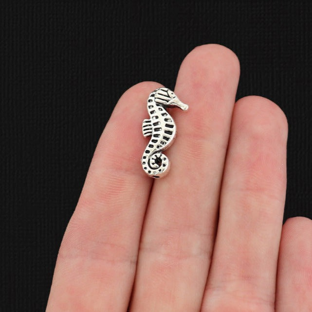 Seahorse Zinc Alloy Spacer Beads 20mm x 10mm - Silver Tone - 10 Beads - SC661