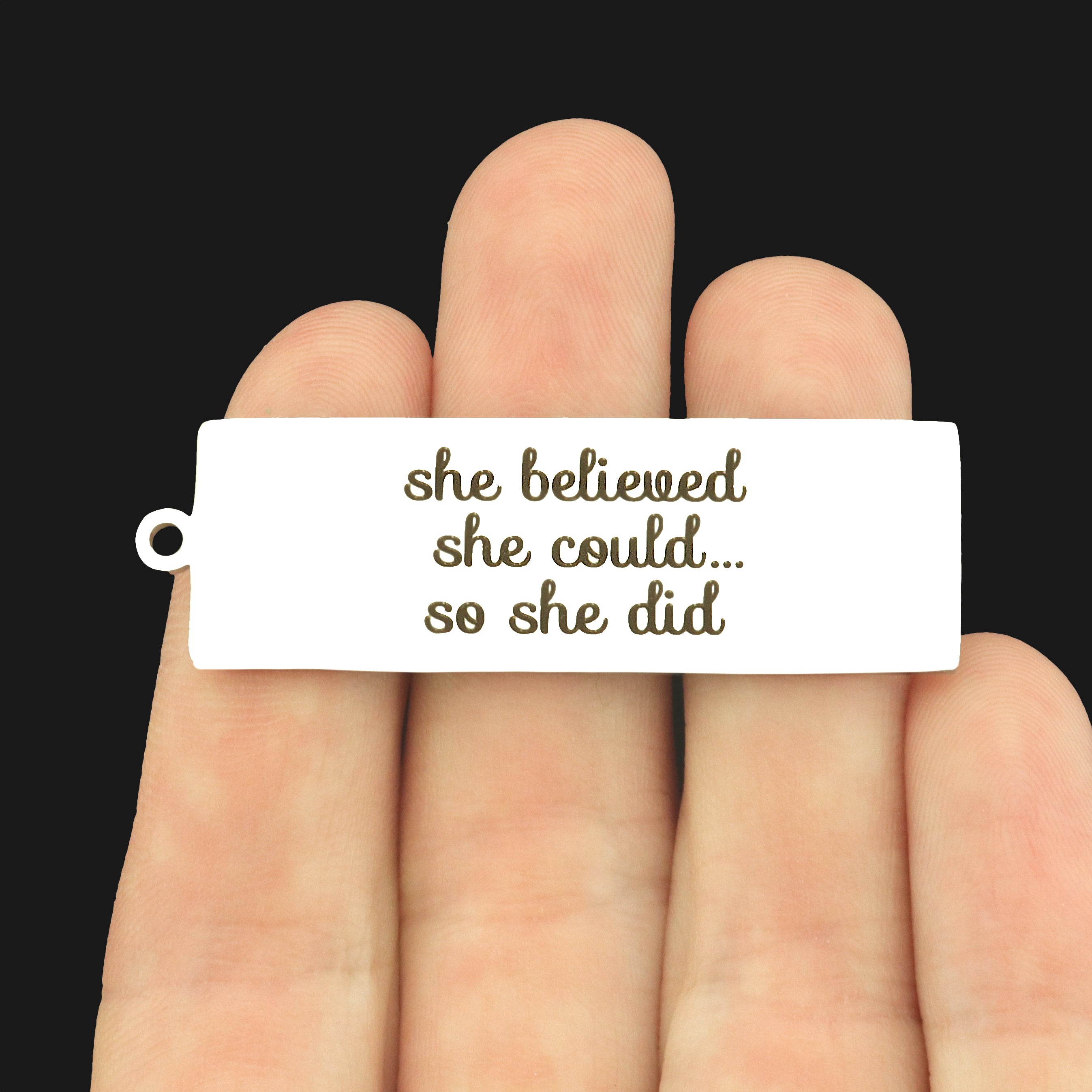 She Believed Stainless Steel Key Chain Tag Charm - She Believed She Could So She Did - BFS032S-8273
