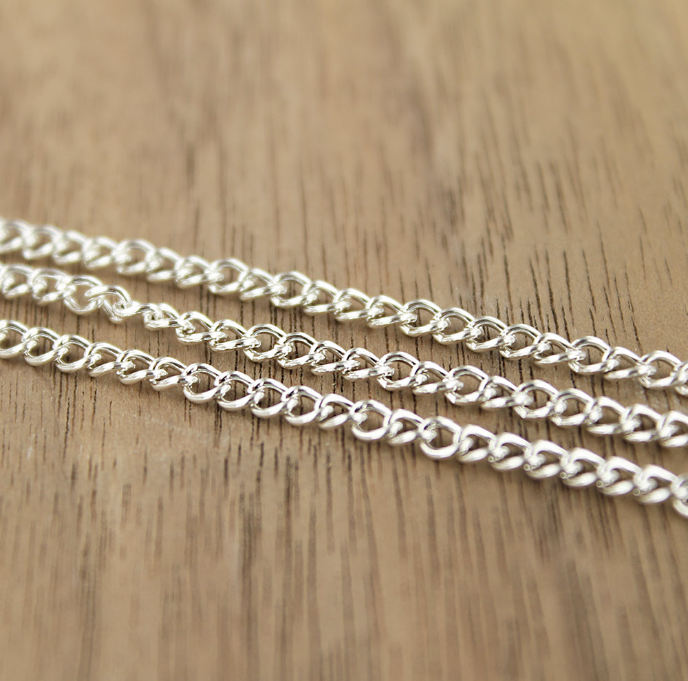 Silver Tone Curb Chain Necklaces - 3mm - Choose Your Length & Quantity!