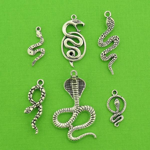 Snake Collection Antique Silver Tone 6 Different Charms - COL455