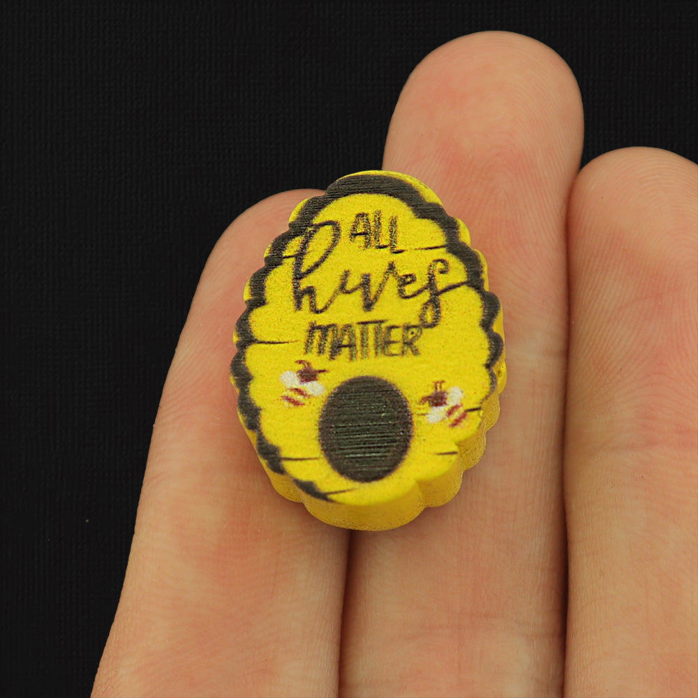 Spacer Wooden Beads 22.5mm x 18mm - All Hives Matter Beehive - 5 Beads - BD197