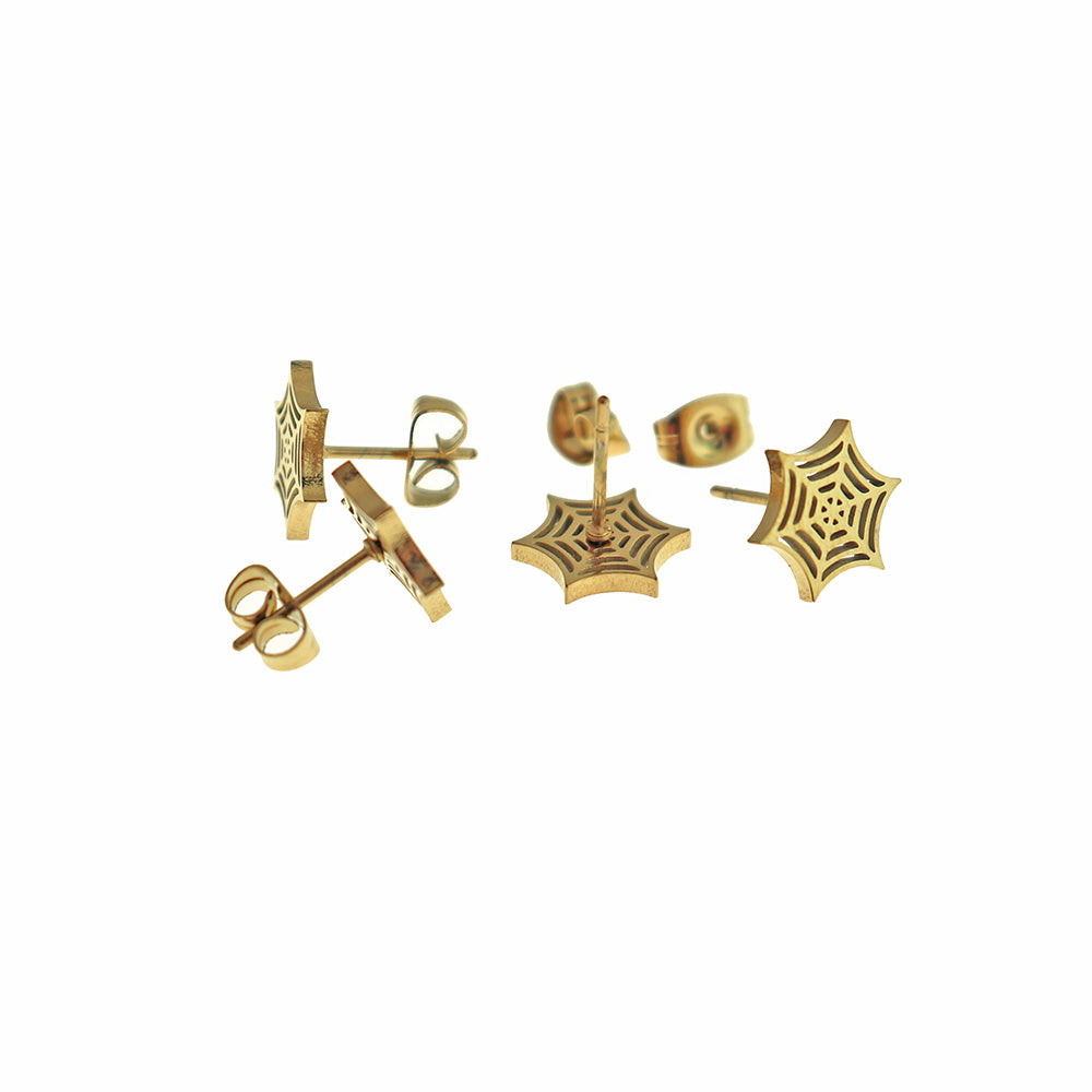 Spider Web Stainless Steel Earrings - 9mm - 1 Pair - Choose Your Tone!