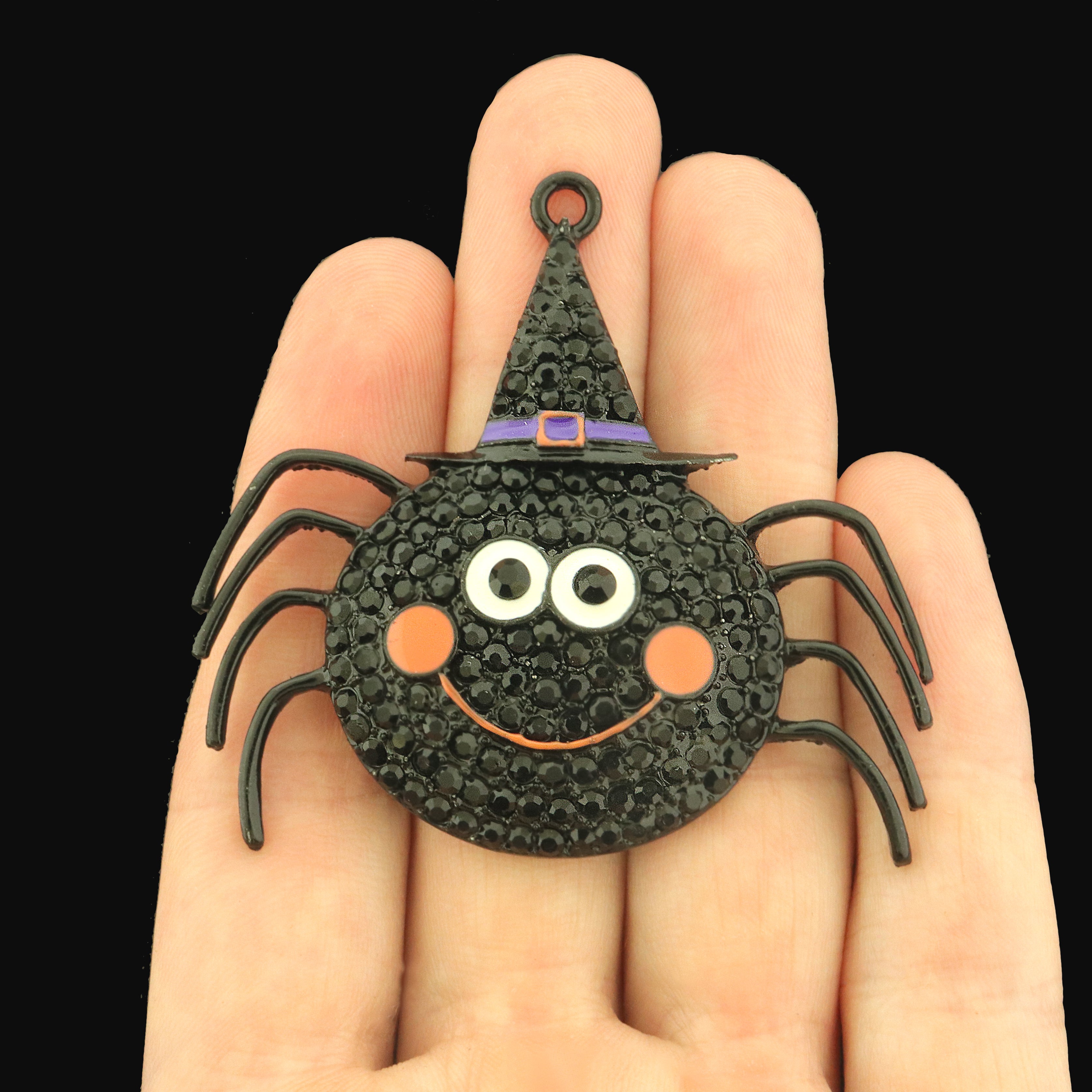 Spider with Wizard Hat Enamel Charms with Rhinestones - E882
