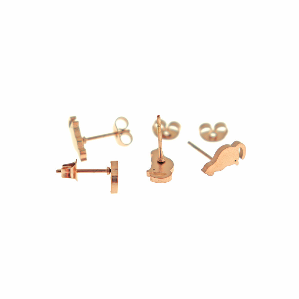 Stainless Steel Earrings - Cat Studs - 11mm x 5mm - 1 Pair - Choose Your Tone!