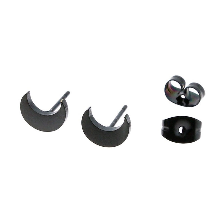 Stainless Steel Earrings - Crescent Moon Studs - 8mm x 3mm - 1 Pair - Choose Your Tone!