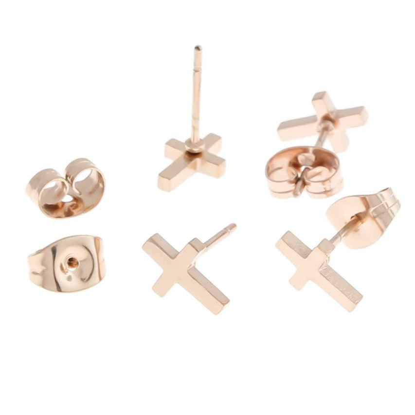 Stainless Steel Earrings - Cross Studs - 8mm x 5mm - 1 Pair - Choose Your Tone!