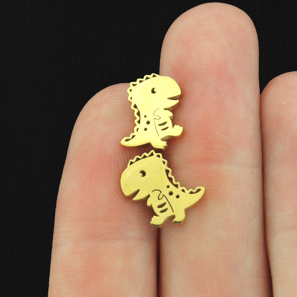 Stainless Steel Earrings - Dinosaur Studs - 11.5mm x 8.5mm - 2 Pieces 1 Pair - Choose Your Tone
