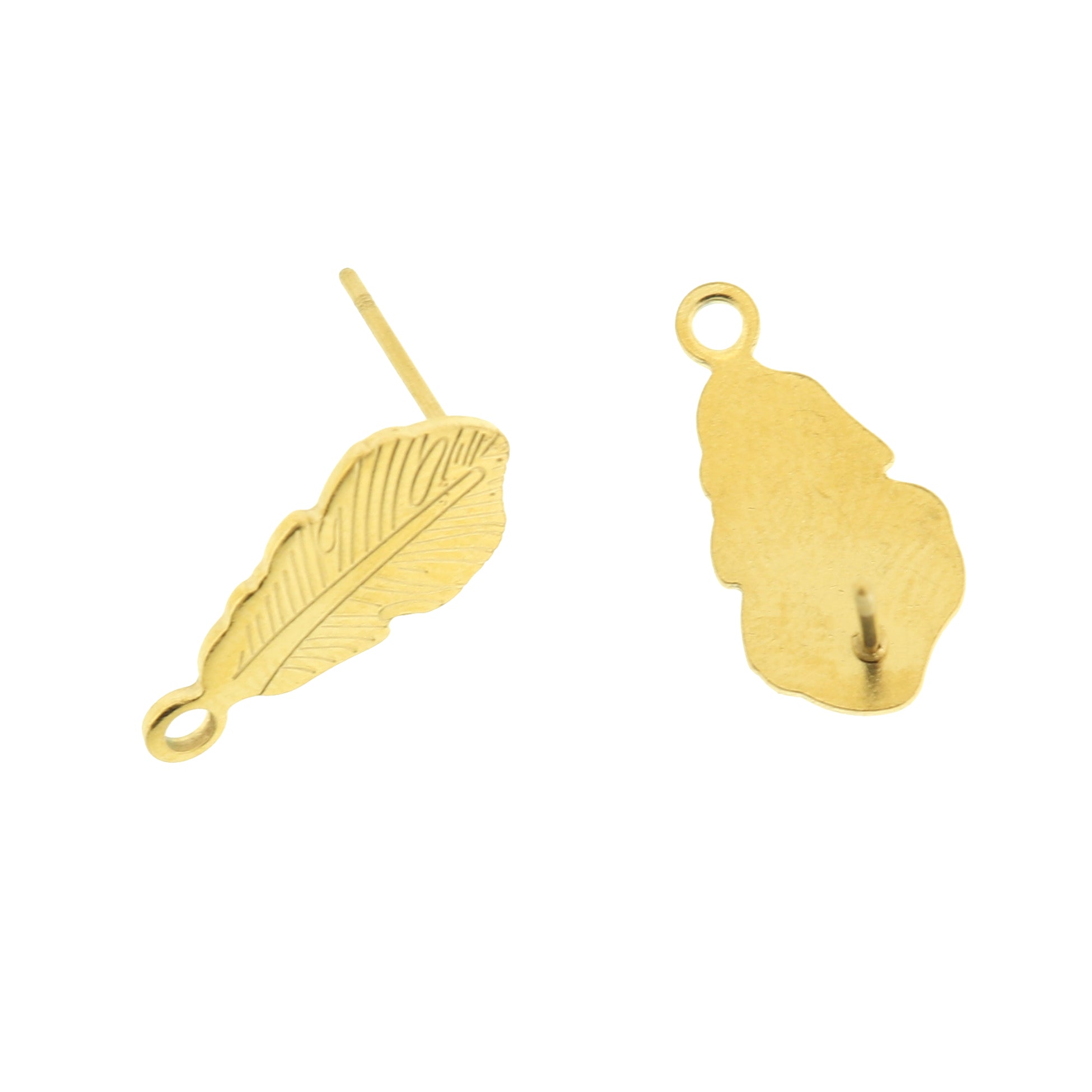 Stainless Steel Earrings - Feather Stud Bases - 18.5mm x 10mm - 2 Pieces 1 Pair - Choose Your Tone