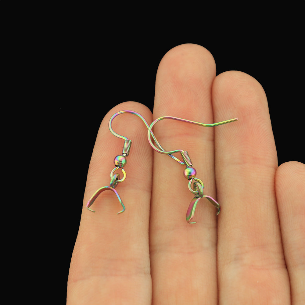 Stainless Steel Earrings - French Hook with Ice Pick Pinch Bails - 27mm x 20mm - 4 Pieces 2 Pairs - Choose Your Tone