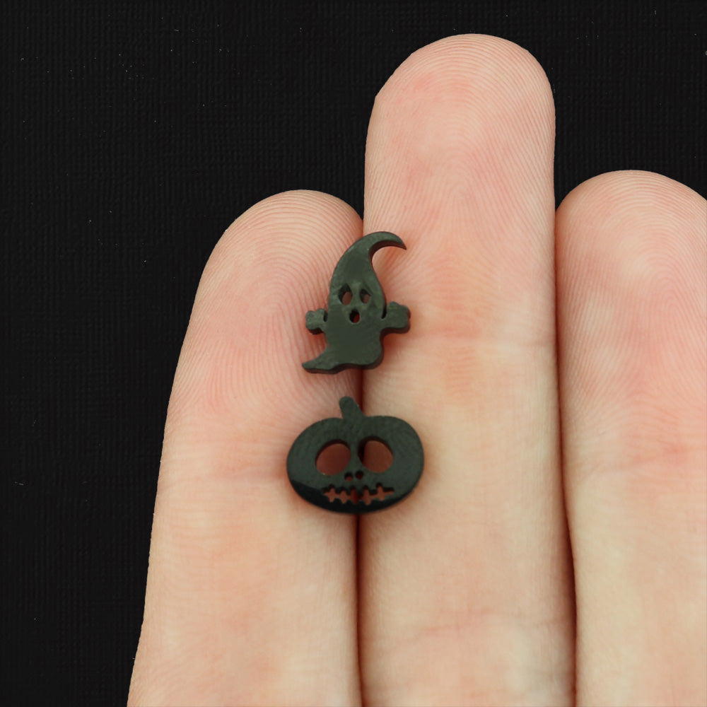 Stainless Steel Earrings - Ghost and Pumpkin Studs - 10mm x 8mm - 2 Pieces 1 Pair - Choose Your Tone