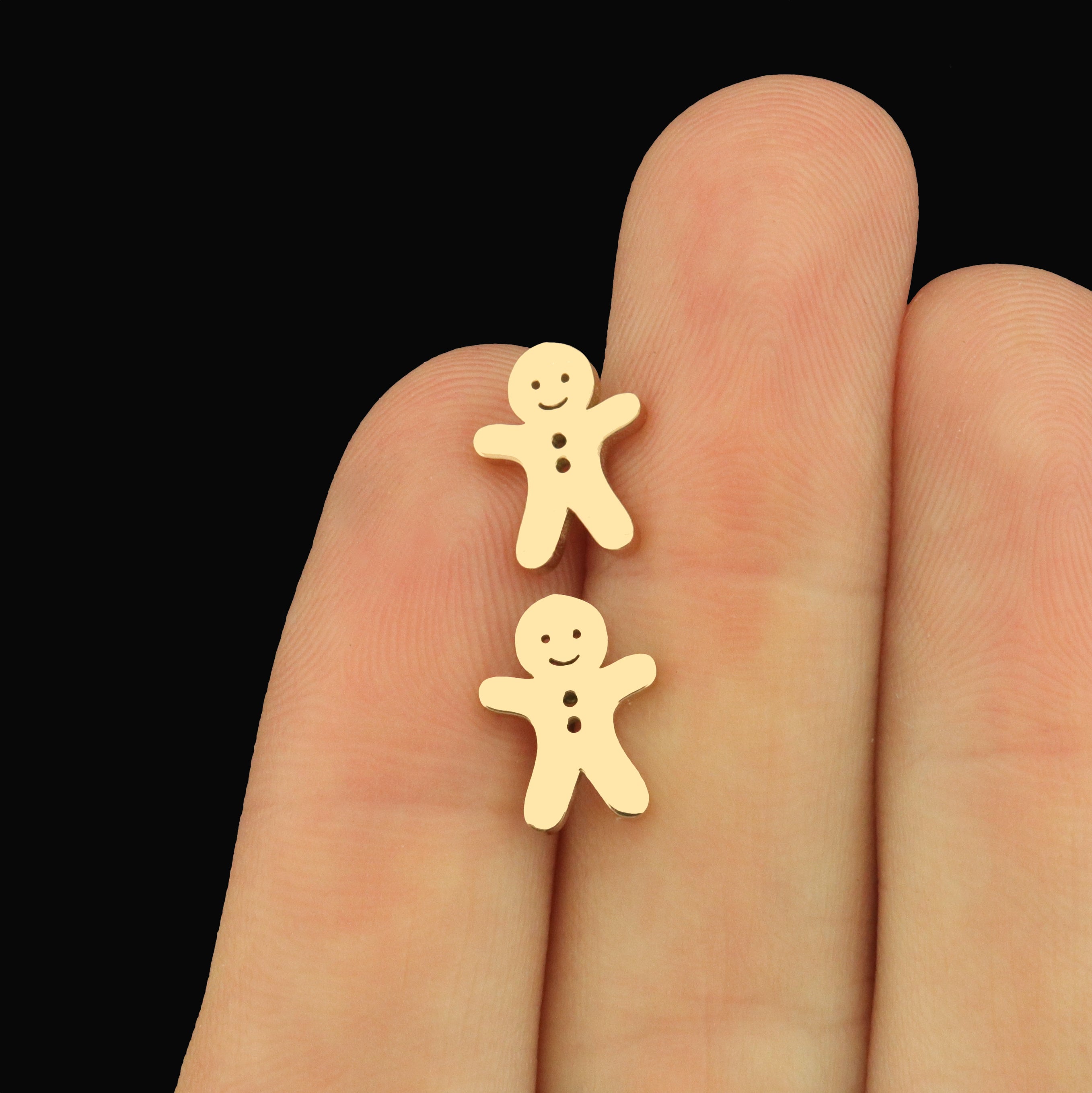 Stainless Steel Earrings - Gingerbread Man Studs - 13mm x 11mm - 1 Pair - Choose Your Tone!