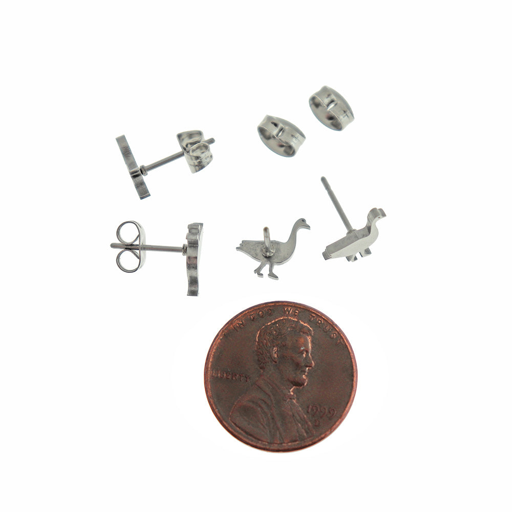 Stainless Steel Earrings - Goose Studs - 8mm x 8mm - 2 Pieces 1 Pair - ER848