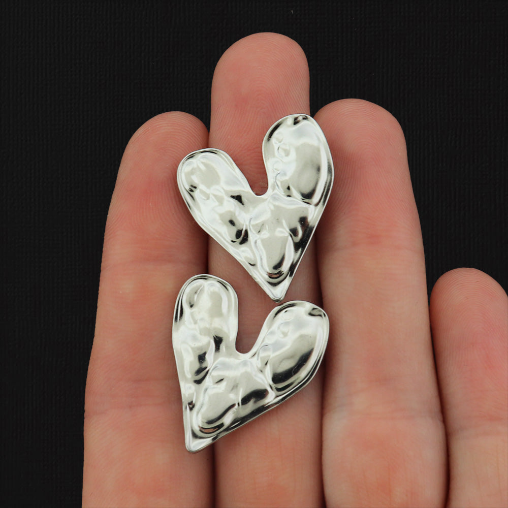 Stainless Steel Earrings - Hammered Heart Studs - 26mm x 23mm - 2 Pieces 1 Pair - Choose Your Tone