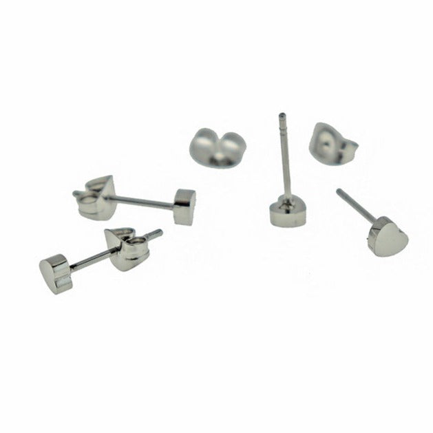 Stainless Steel Earrings - Heart Studs - 4mm - 1 Pair - Choose Your Tone!