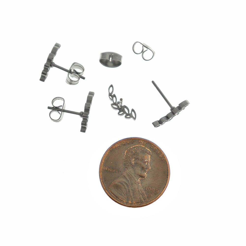 Stainless Steel Earrings - Open Leaf Studs - 12mm x 4mm - 2 Pieces 1 Pair - Choose Your Quantity!