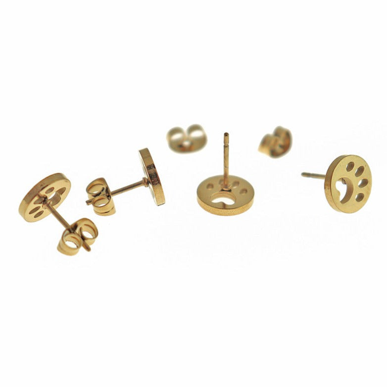 Boucles d'Oreilles en Acier Inoxydable - Clous Empreinte de Patte - 9mm - 2 Pièces 1 Paire - ER585