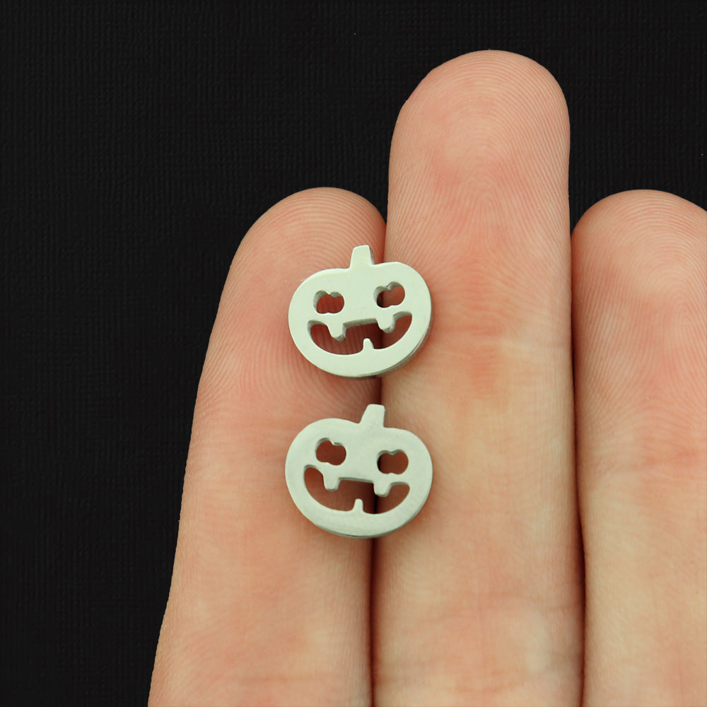 Stainless Steel Earrings - Pumpkin Studs - 11mm x 10mm - 2 Pieces 1 Pair - Choose Your Tone