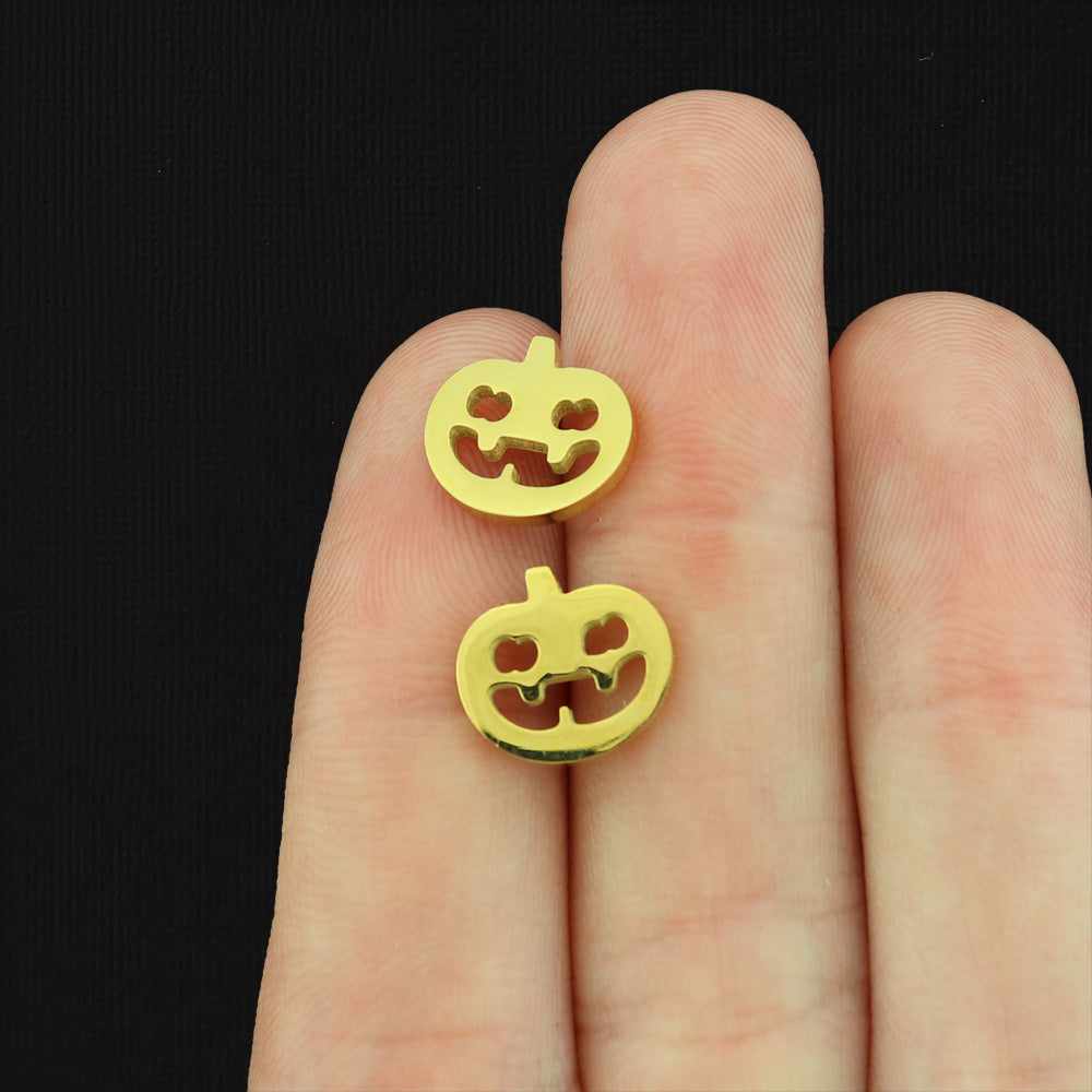 Stainless Steel Earrings - Pumpkin Studs - 11mm x 10mm - 2 Pieces 1 Pair - Choose Your Tone