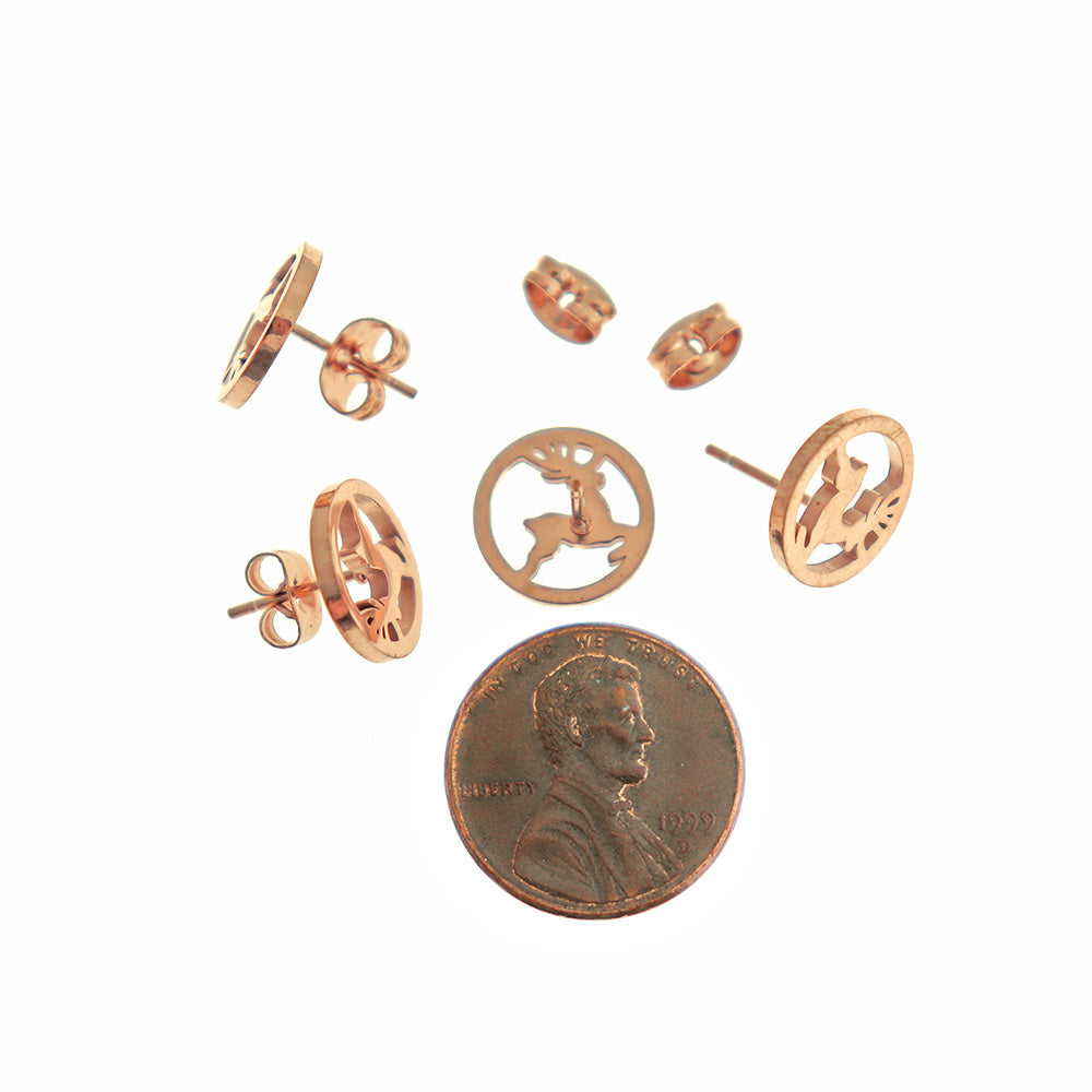 Stainless Steel Earrings - Reindeer Studs - 12mm - 1 Pair - Choose Your Tone!
