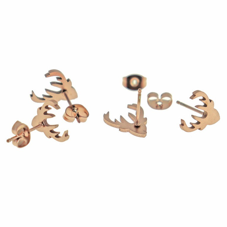 Boucles d'oreilles en acier inoxydable - Clous rennes - 13 mm x 11 mm - 1 paire - Choisissez votre couleur !