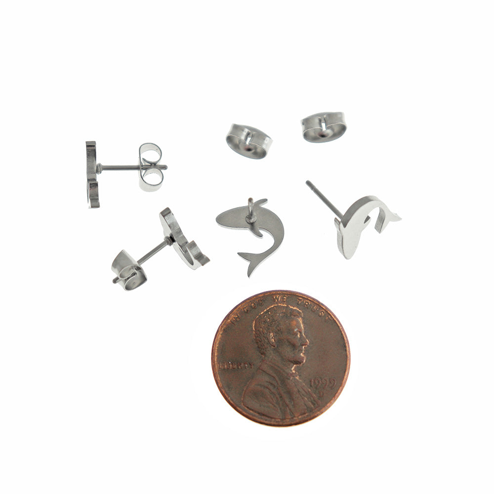 Stainless Steel Earrings - Shark Studs - 8mm x 8mm - 1 Pair - Choose Your Tone!