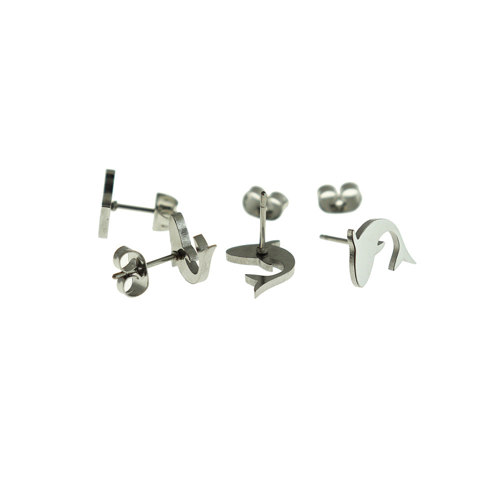 Stainless Steel Earrings - Shark Studs - 8mm x 8mm - 1 Pair - Choose Your Tone!