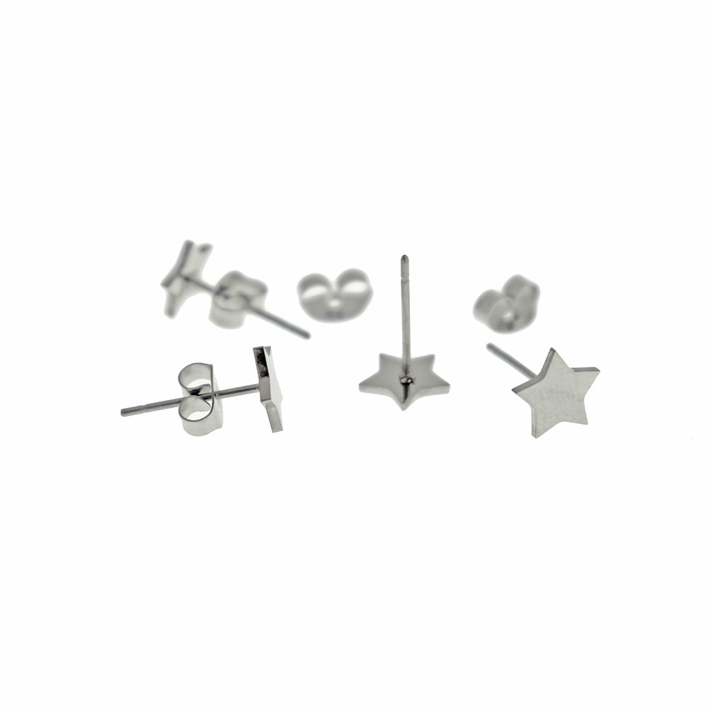 Stainless Steel Earrings - Star Studs - 8mm x 8mm - 1 Pair - Choose Your Tone!