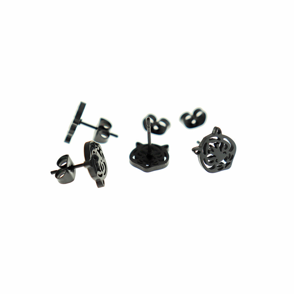 Stainless Steel Earrings - Tiger Studs - 9mm x 9mm - 1 Pair - Choose Your Tone!