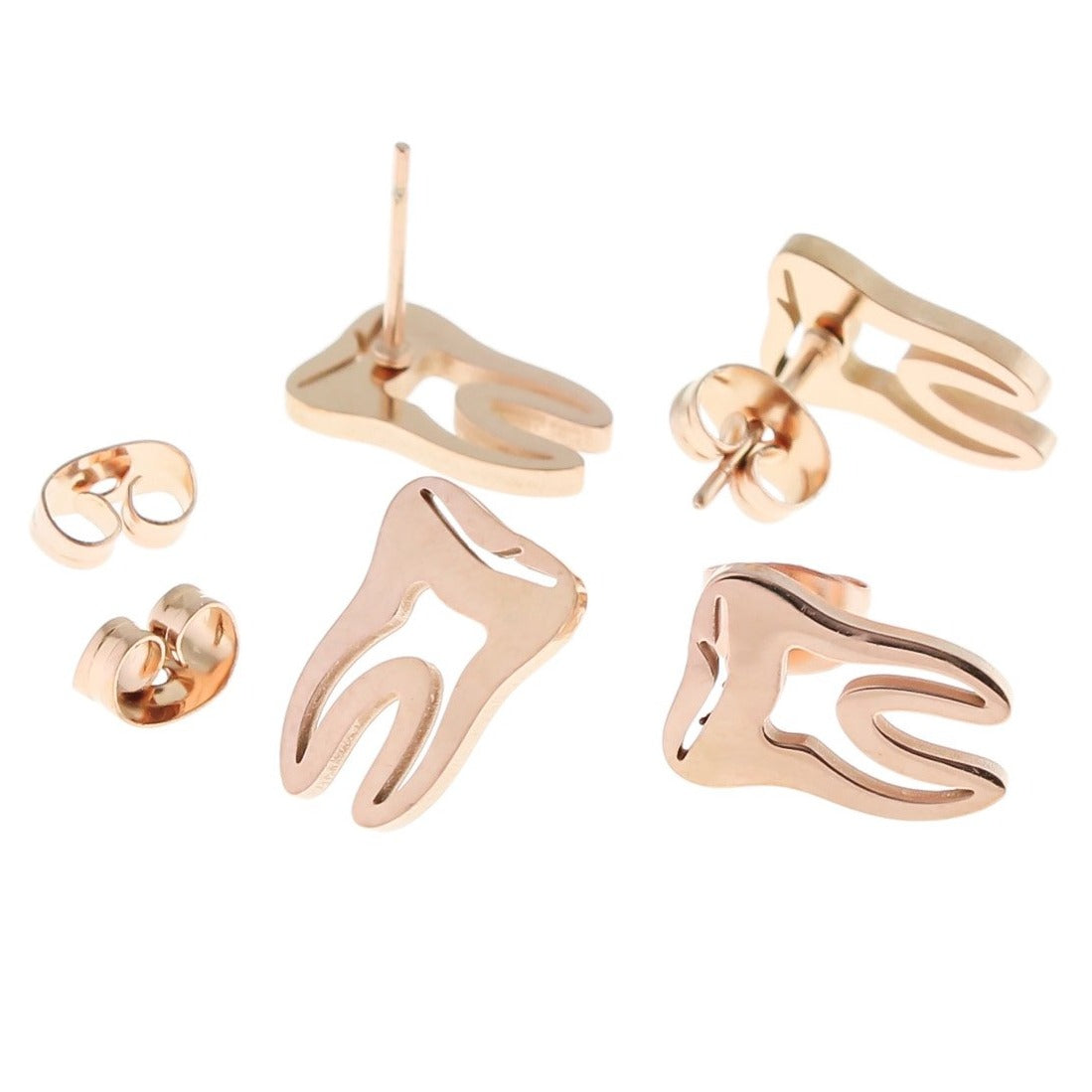 Stainless Steel Earrings - Tooth Studs - 13mm x 9mm - 1 Pair - Choose Your Tone!