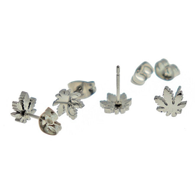 Stainless Steel Earrings - Weed Leaf Studs - 7mm - 1 Pair - Choose Your Tone!