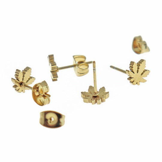 Stainless Steel Earrings - Weed Leaf Studs - 7mm - 1 Pair - Choose Your Tone!