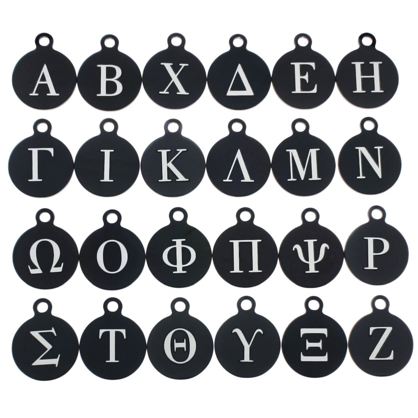 Stainless Steel Greek Alphabet Charms - Choose Your Color - Full Alphabet 24 Letters