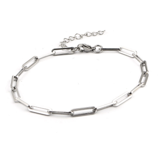 Stainless Steel Paperclip Chain Bracelet with Lobster Clasp - N257