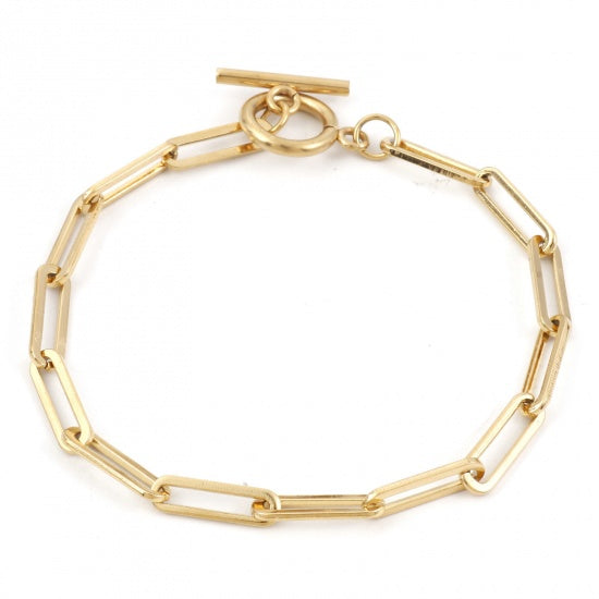 Stainless Steel Paperclip Chain Bracelet with Toggle Clasp - N836