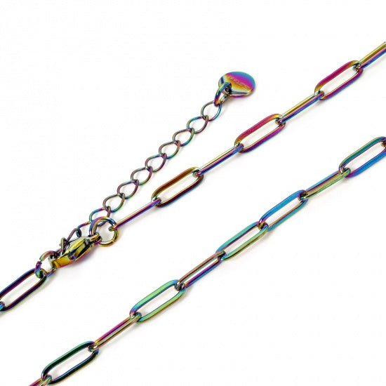 Stainless Steel Paperclip Chain Necklace - 16" + 2" Extender - Choose Your Tone!