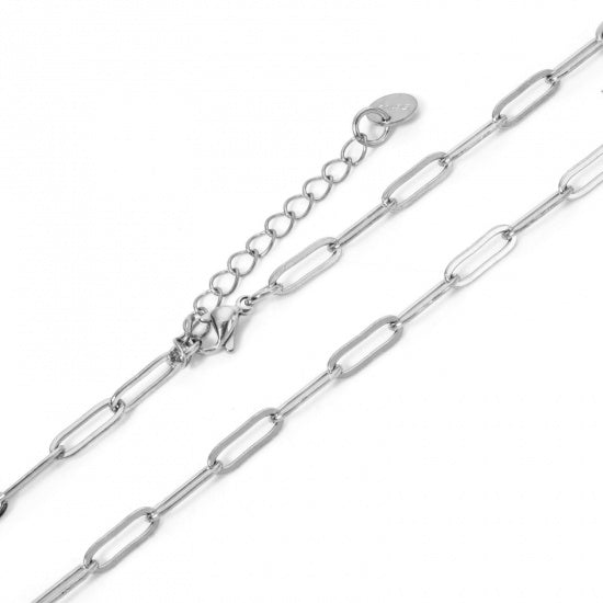 Stainless Steel Paperclip Chain Necklace - 16" + 2" Extender - Choose Your Tone!